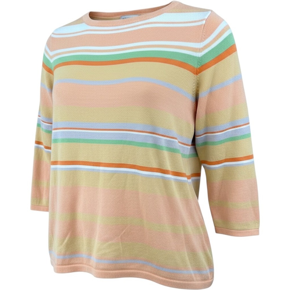 Coldwater Creek Sweater Wms 1X Peach Striped Silk Cotton Boatneck Coastal Prep